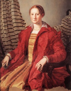 Figure 2  Yellow sottana worn with red zimarra Agnolo Bronzino, Eleonora of Toledo?, detail c.1550, Turin, Galeria Sabauda.        